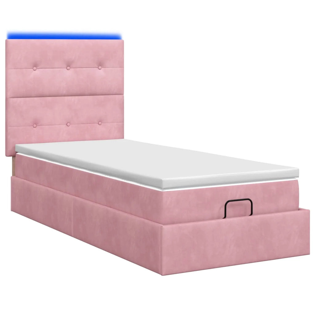 Letto Ottomano con Materasso e LED Rosa 90 x 200 cm Velluto 3458282