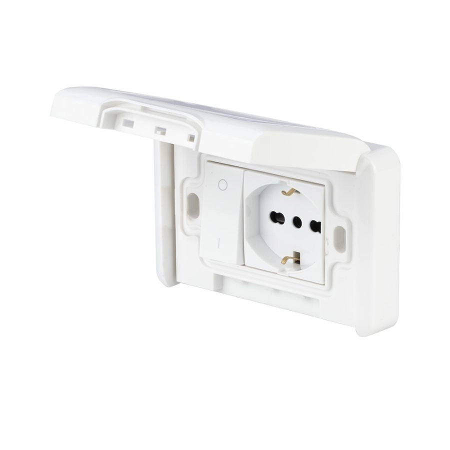 PLACCA PREMONTATA CON PRESA TRIVALENTE 10-16A E INTERRUTTORE BIPOLARE16A
