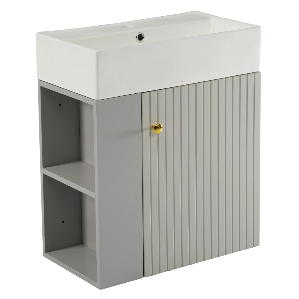 Mobile Bagno con Lavabo e Sottolavabo Sospeso ¨C MINIMAL ¨C 55 cm, Grigio Chiaro