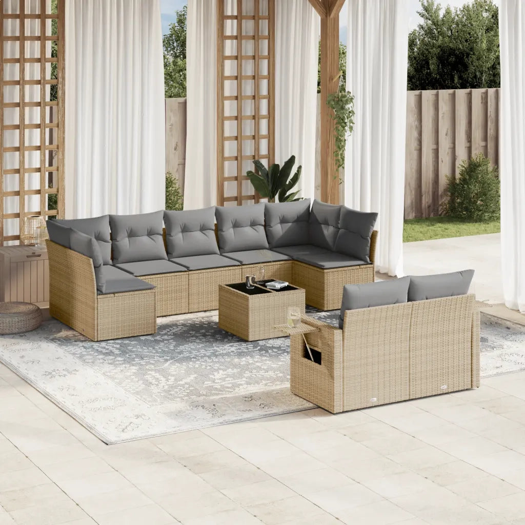 Set Divano da Giardino 10 pz con Cuscini Beige in Polyrattan 3220628