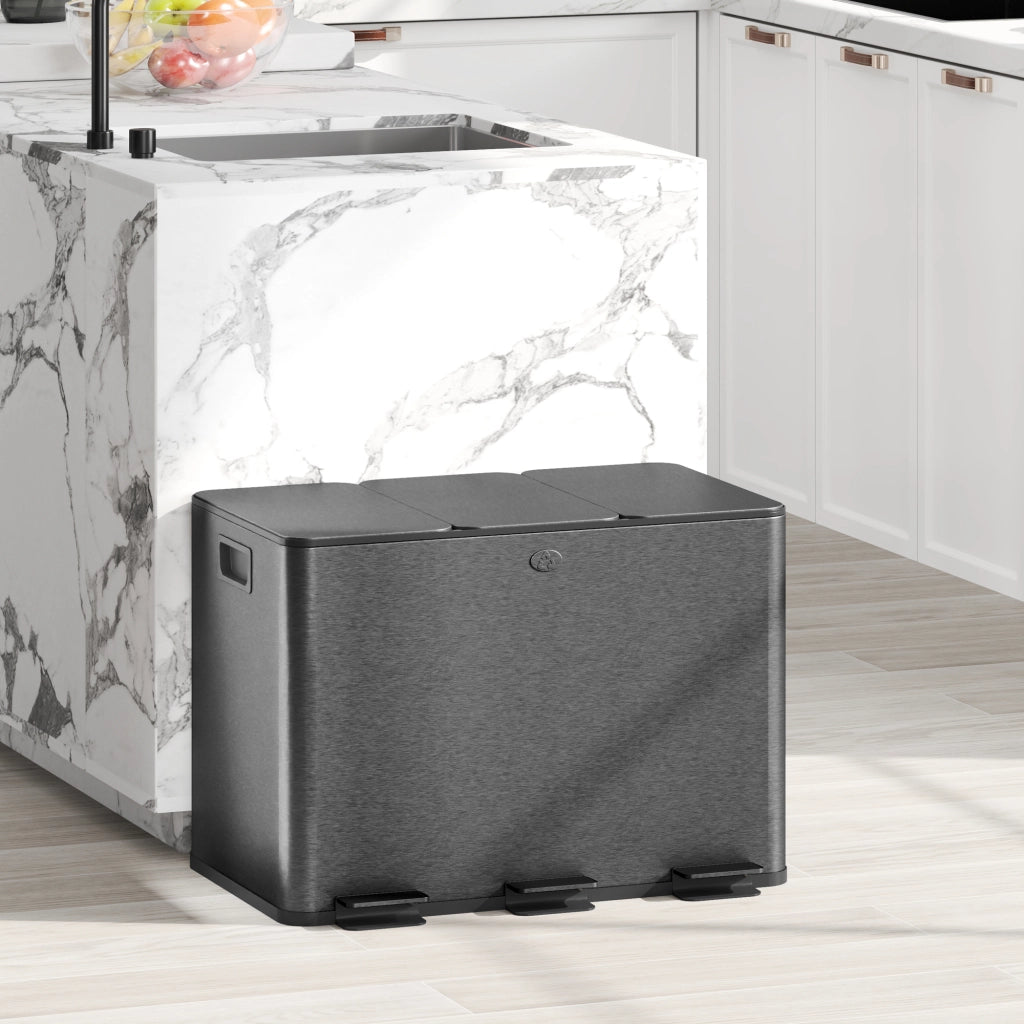 Bidone per rifiuti 3 scomparti 60 litri ¨C zephmum ¨C nero