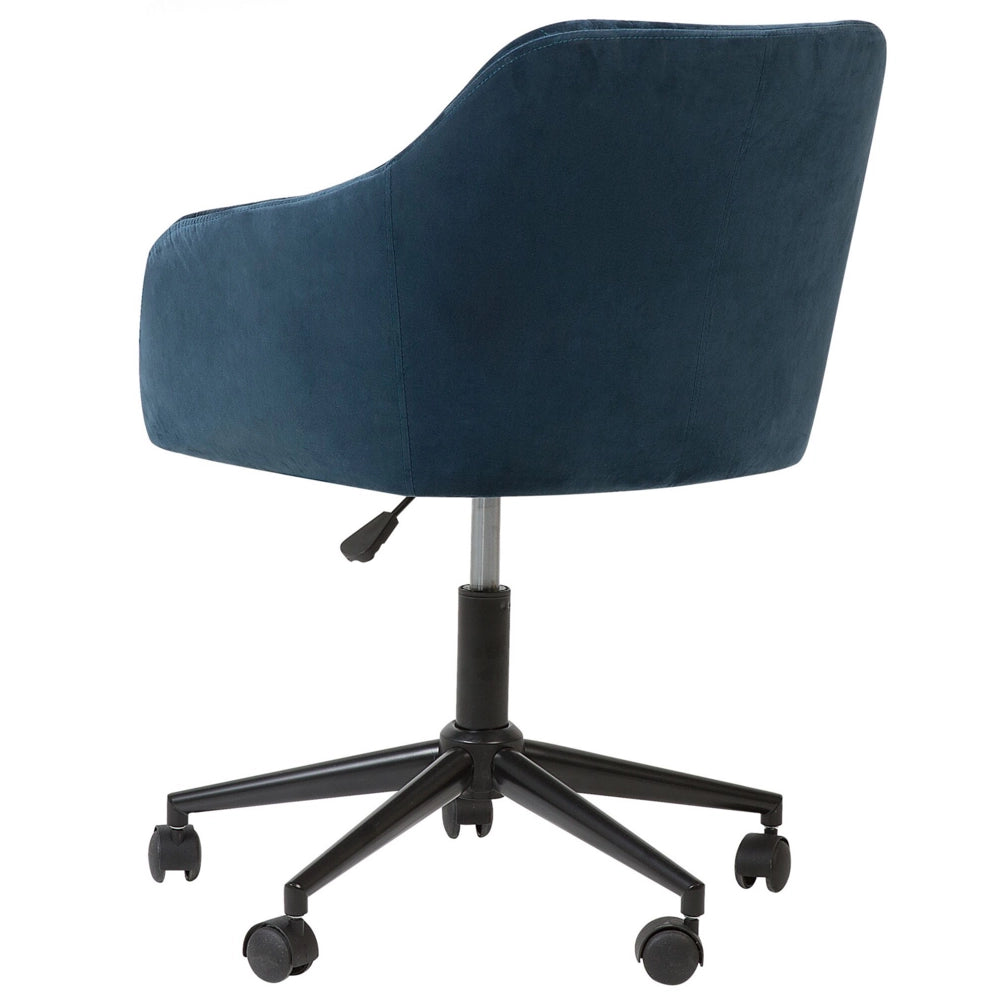 Sedia da ufficio girevole in velluto di colore blu regolabile in altezza