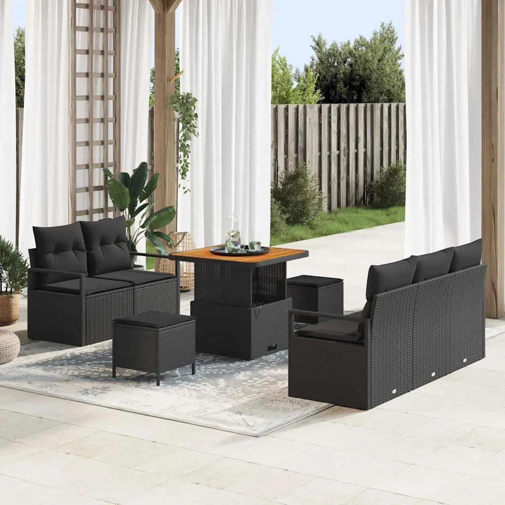 Set Divano da Giardino con cuscino 8 pcs Nero polyrattan 3362464