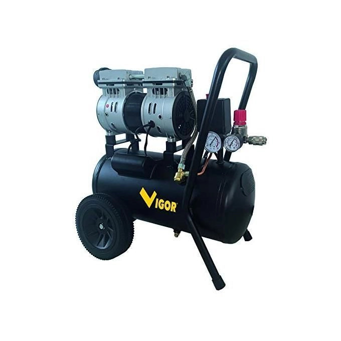 Vigor 5635015 VCA-S24 Compressore Silenziato 2 Cilindri Senza Olio 750W 24 L 8 bar 59 dB