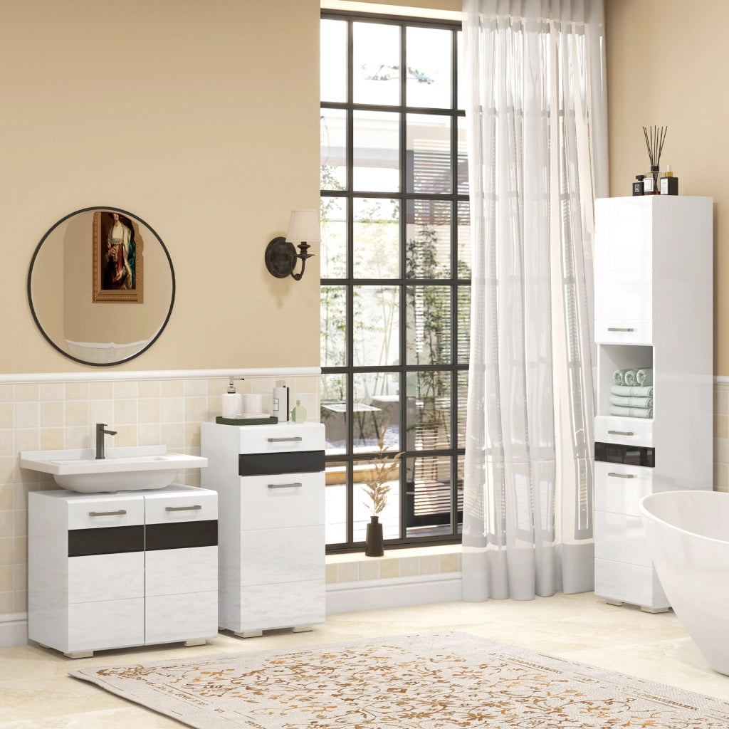 Colonna Bagno con Cassetto e Ripiani ¨C Xylo ¨C MDF Bianco 37x32.5x170 cm