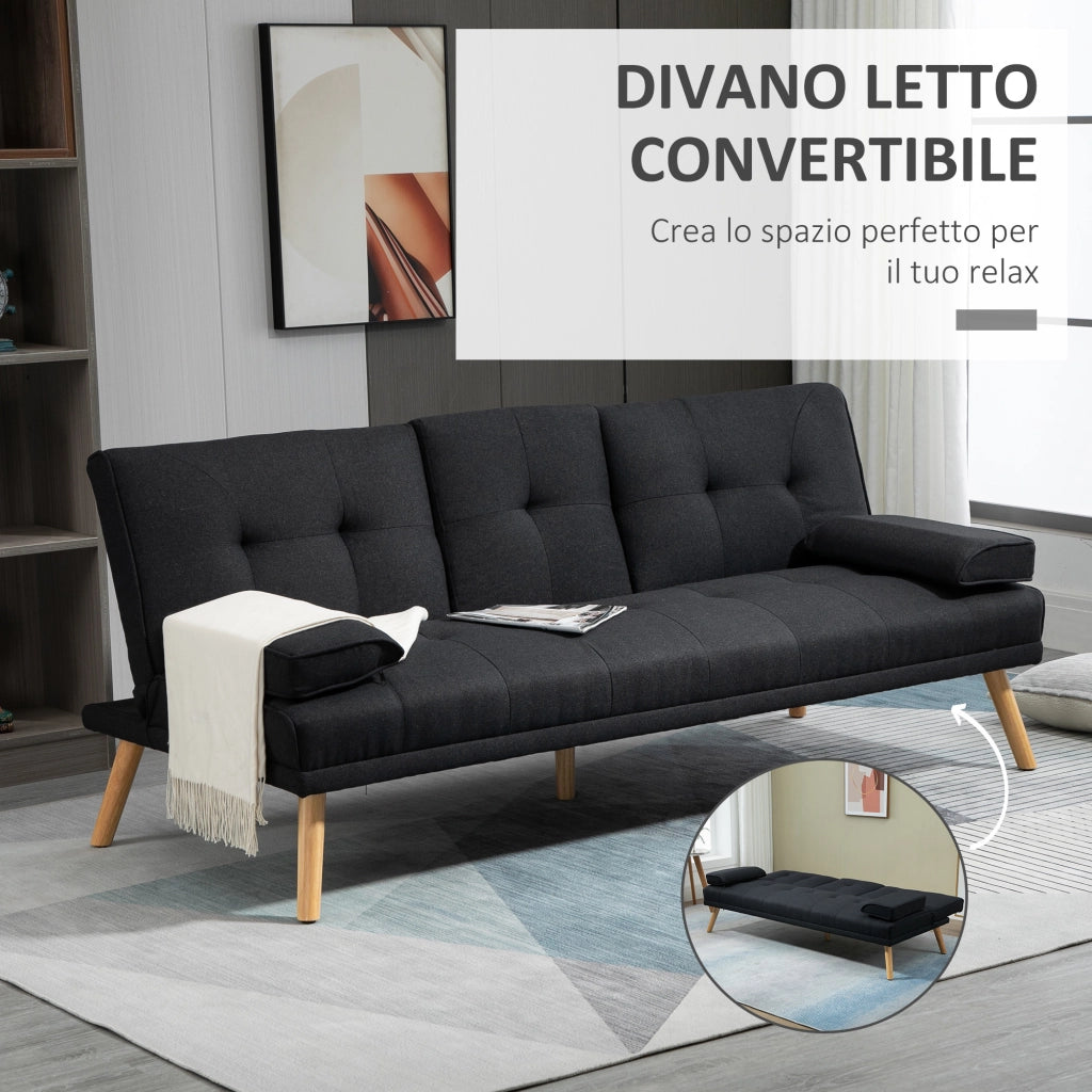 Divano Letto 3 Posti Reclinabile ¨C Minimal ¨C Grigio Tessuto Effetto Lino con Tavolino