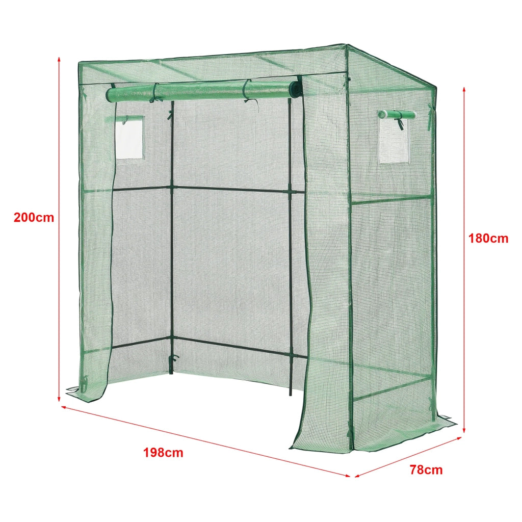 Serra per pomodori in acciaio e polietilene con porta e 2 finestre con cerniera 198 x 78 x 180-200 cm verde 03_0008261