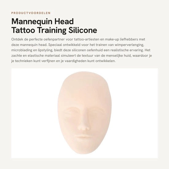 Manichino Testa in Silicone per Pratica di Tattoo e Permanente Make-up, 15,4 cm
