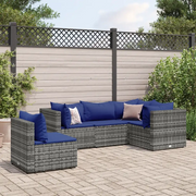 Set Divani da Giardino 5 pz con Cuscini in Polyrattan Grigio