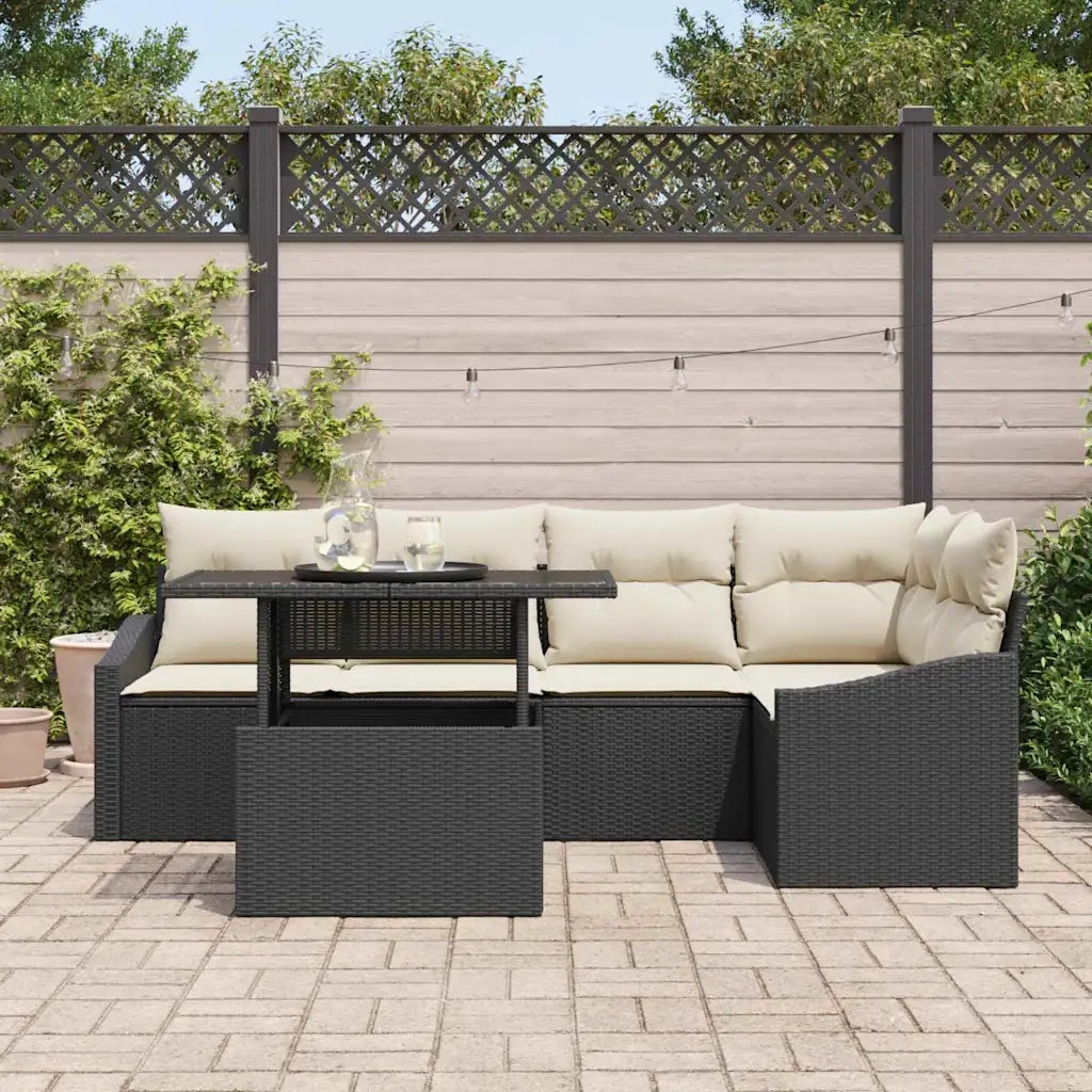 Set Divano da Giardino con cuscino 6 pcs Nero e Crema 3357740