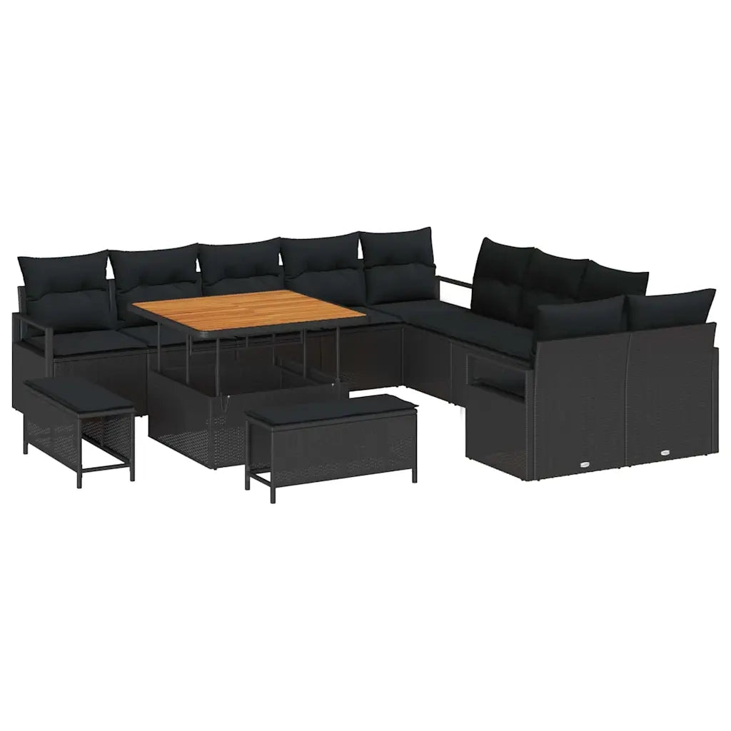 Set Divano da Giardino con cuscino 13 pcs Nero polyrattan 3362574