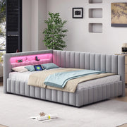 Letto Imbottito con LED e USB ¨C MINIMAL ¨C Velluto Grigio 140x200