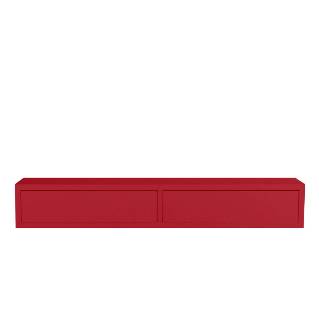 Mensola da Muro con 2 Cassetti Modello DOMINO, Comodino Sospeso, Mensola da Parete, 88.2x13.4 p20 cm. Finitura ROSSO - MADE IN ITALY