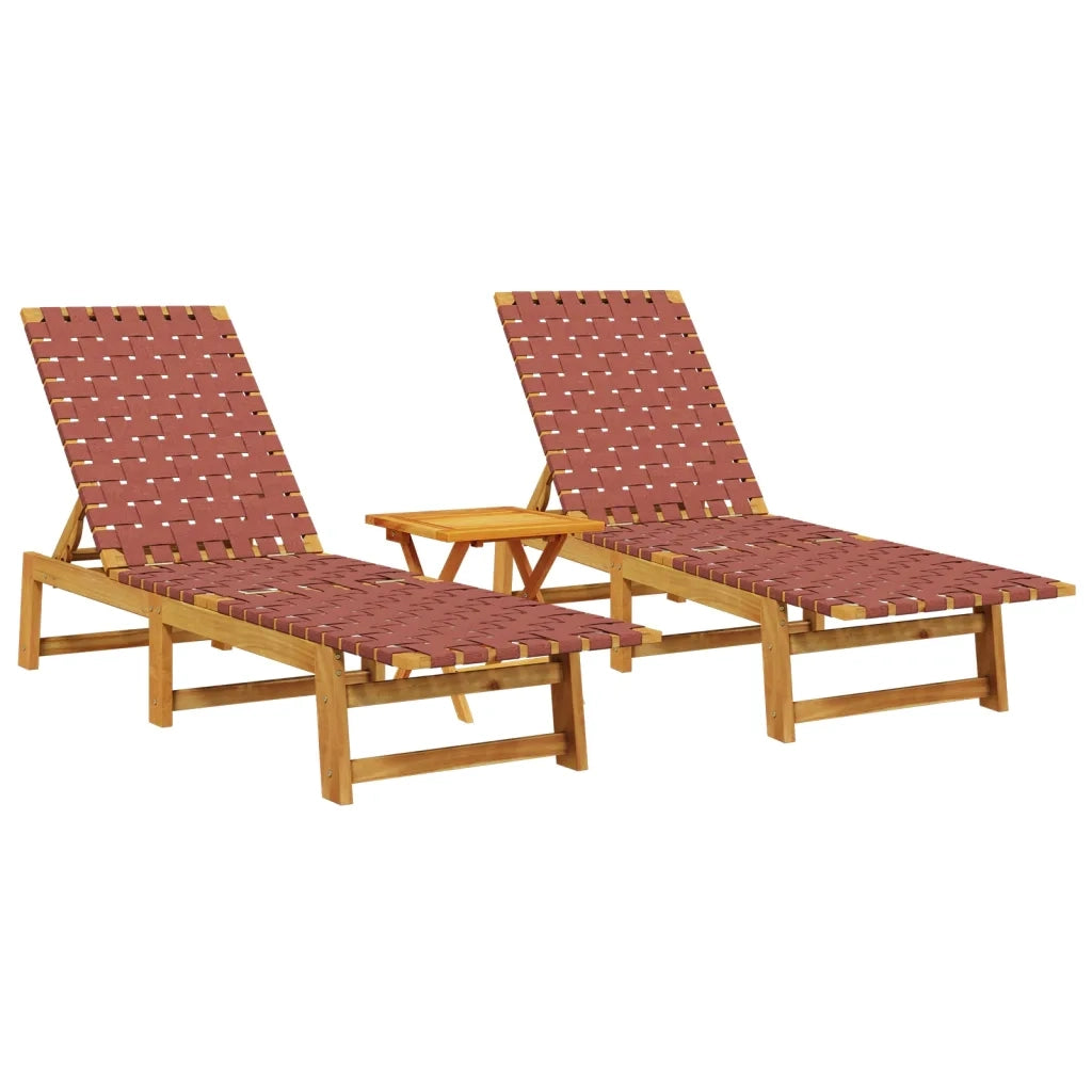 Lettini Prendisole con Tavolino 2pz Rossi Legno Massello Acacia 3214217