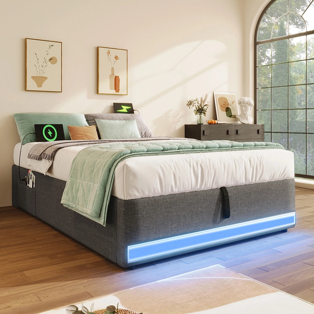 Letto contenitore - Xylo - 90x200 cm LED grigio