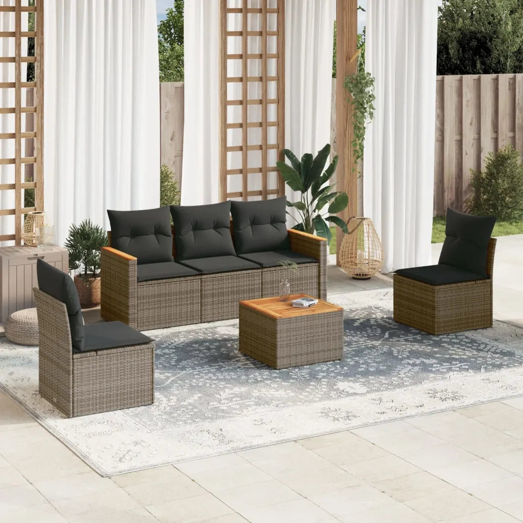 Set Divano da Giardino 6 pz con Cuscini Grigio in Polyrattan 3225857