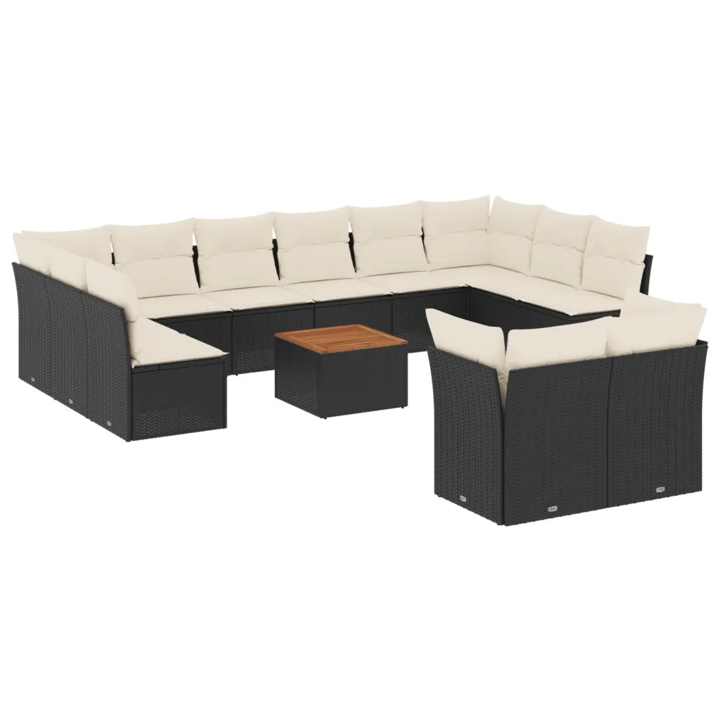 Set Divani da Giardino 13pz con Cuscini Nero in Polyrattan 3256245
