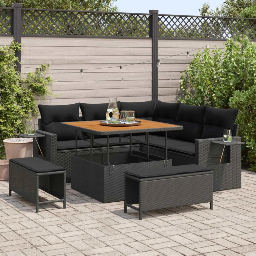 Set Divano da Giardino con cuscino 9 pcs Nero polyrattan 3363684