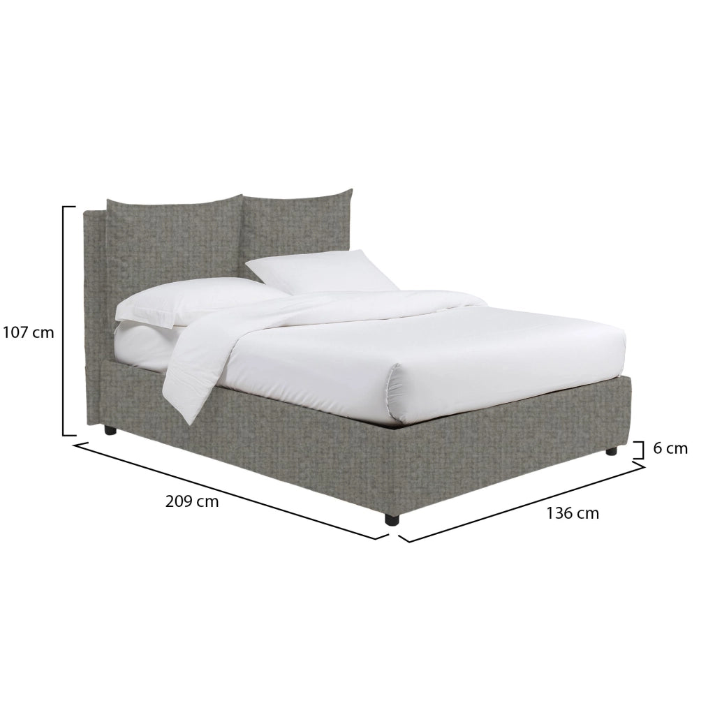 Newton, Letto Piazza e Mezza Sfoderabile Made in Italy, Grigio Cenere