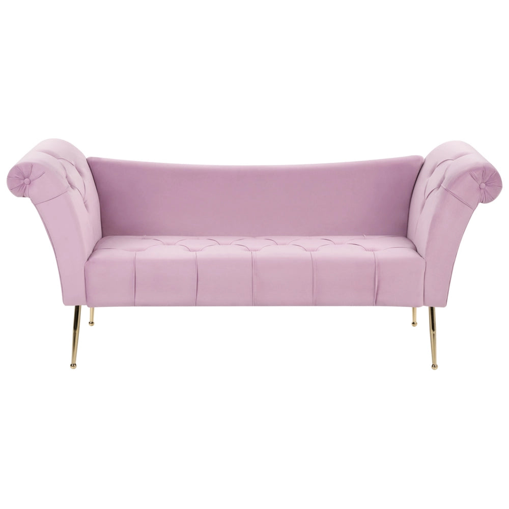 Chaise Longue in Velluto viola chiaro e Gambe Dorate in Metallo Stile Retró con gambe in metallo dorato
