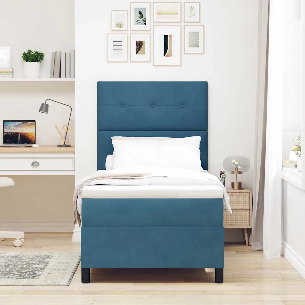 Letto a Sorgente LED con testiera Blu Scuro 90 x 190 cm Tessuto