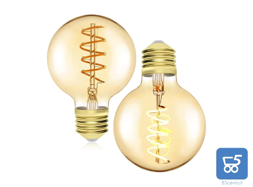 2 pz Lampadina G80 a Vite Edison 4W E27 Filamento LED Vintage Bianco caldo 2200K Vetro ambrato 380LM a Spirale Retrò