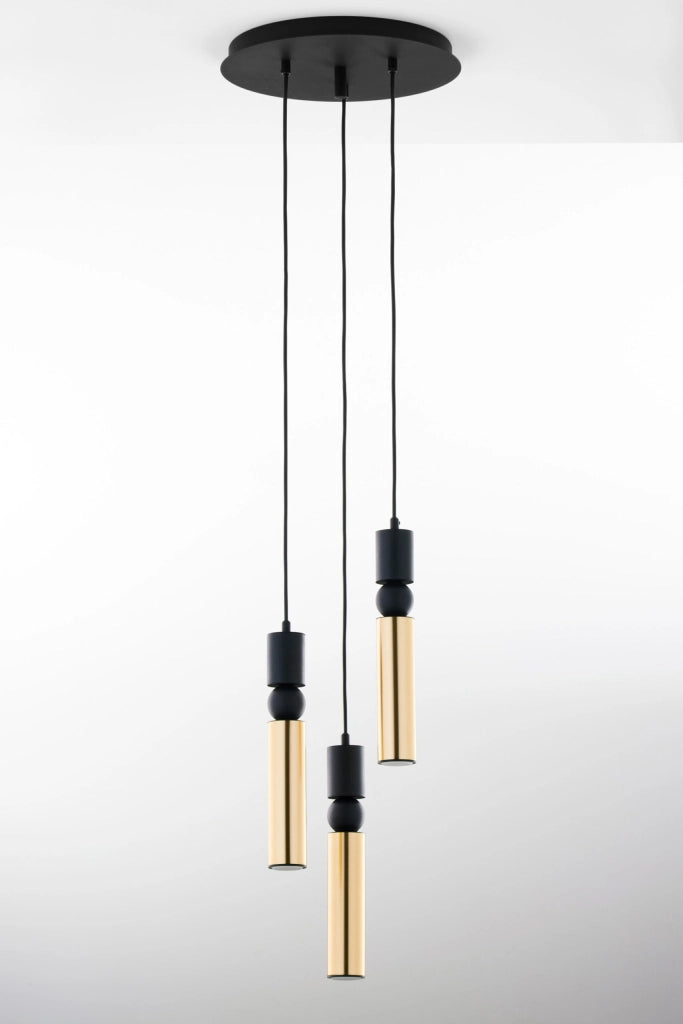 Lampada sospensione moderna tonda 30cm nero oro 3xGU10