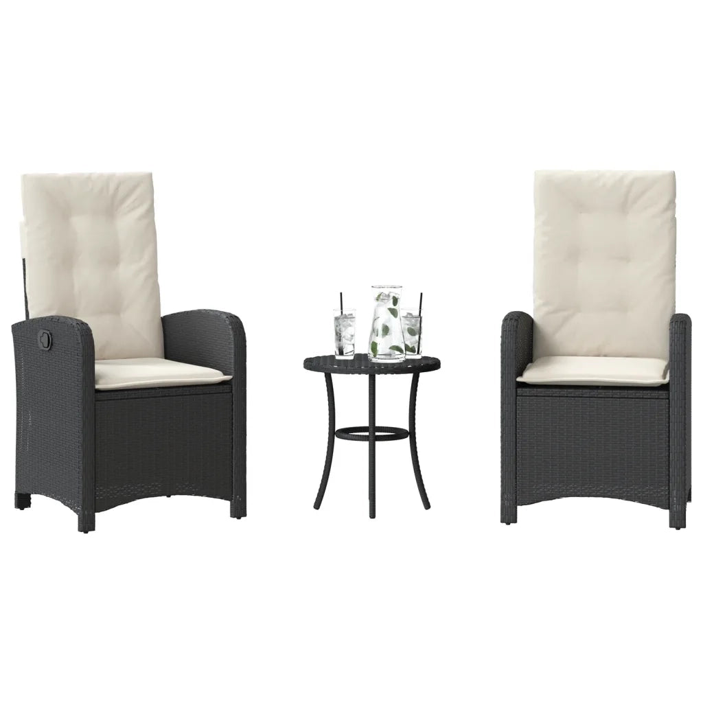 Set da Bistrò 3 pz con Cuscini Nero in Polyrattan 365176