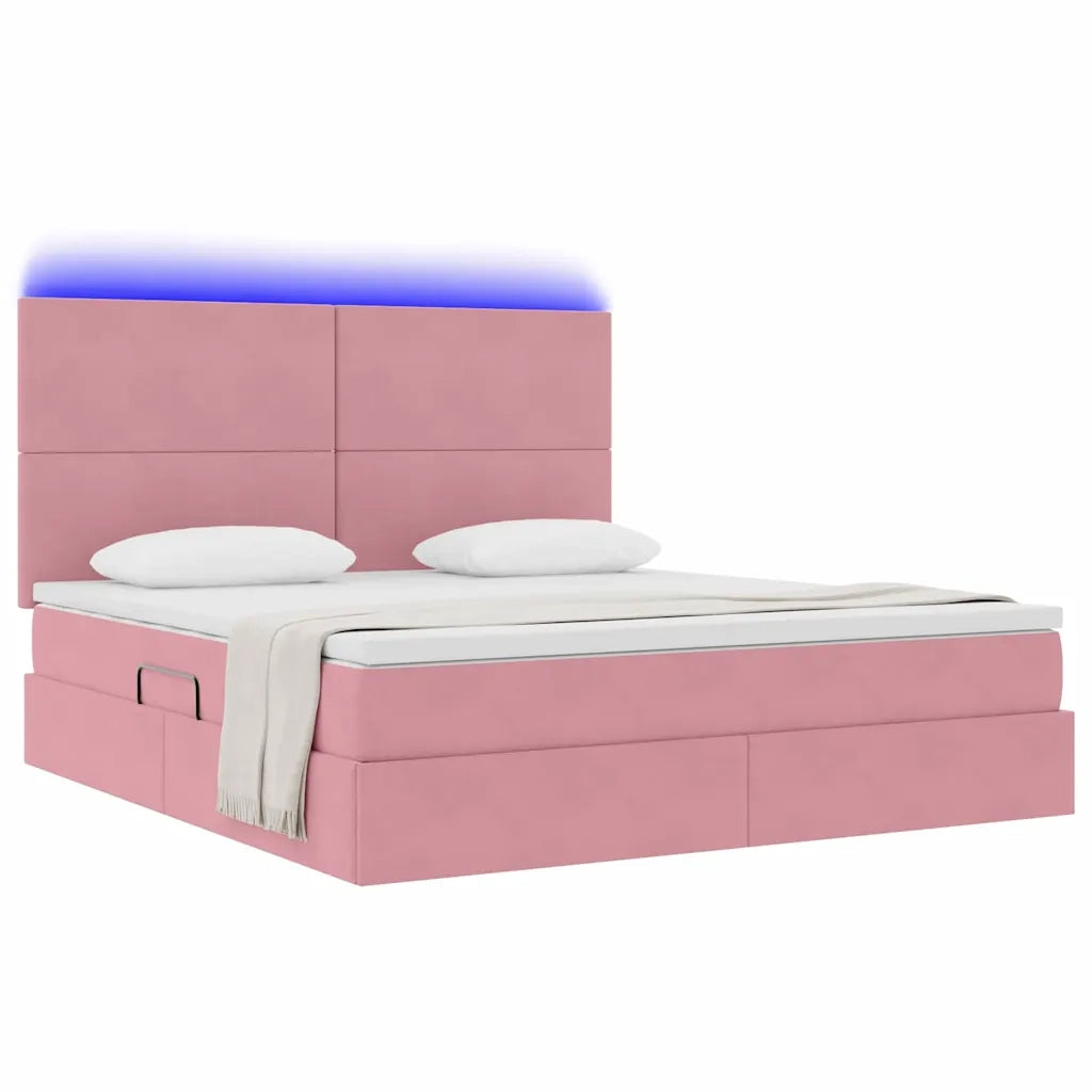 Letto con contenitore e LED con led Rosa 180 x 200 cm Velluto