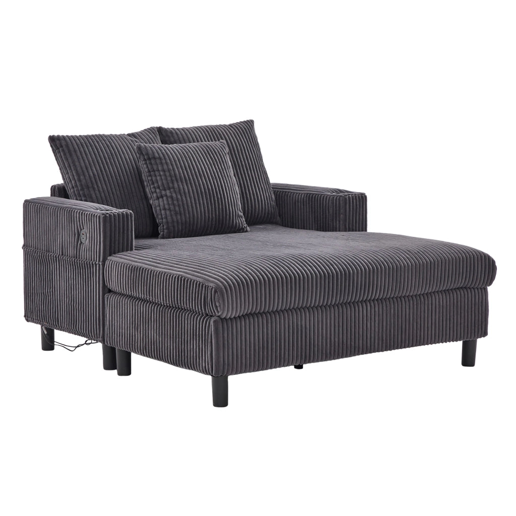 Chaise Longue Reclinabile con LED e USB ¨C MINIMAL ¨C Velluto, Grigio