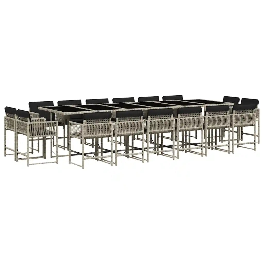 Set da Pranzo da Giardino 17pz con Cuscini Grigio in Polyrattan