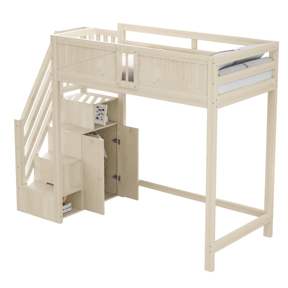 Letto a Soppalco in Legno Massello con Porta e Scala ¨C MINIMAL ¨C 90x200 cm