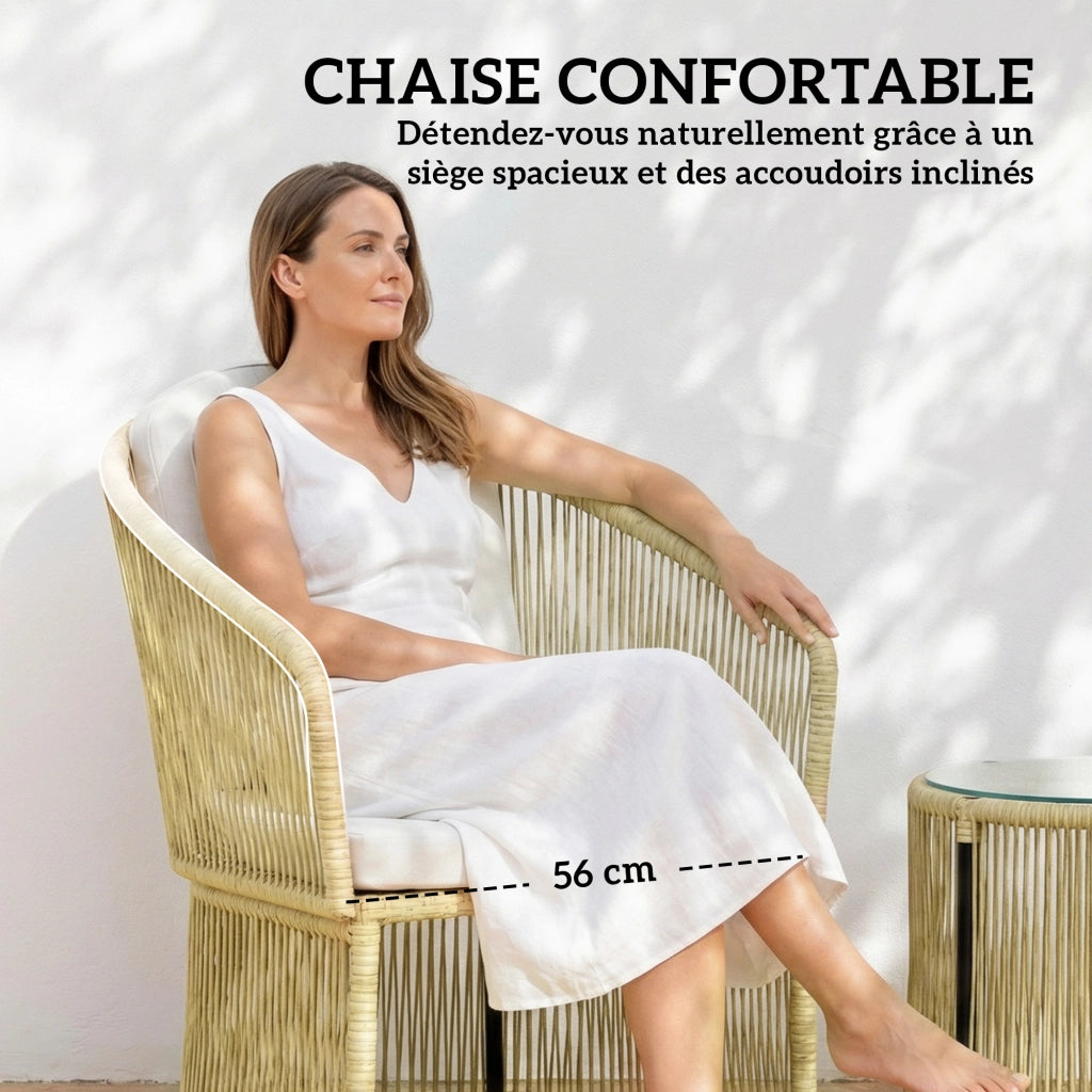 Set tavolo e sedie da esterno in polyrattan con cuscini ¨C Minimal ¨C crema