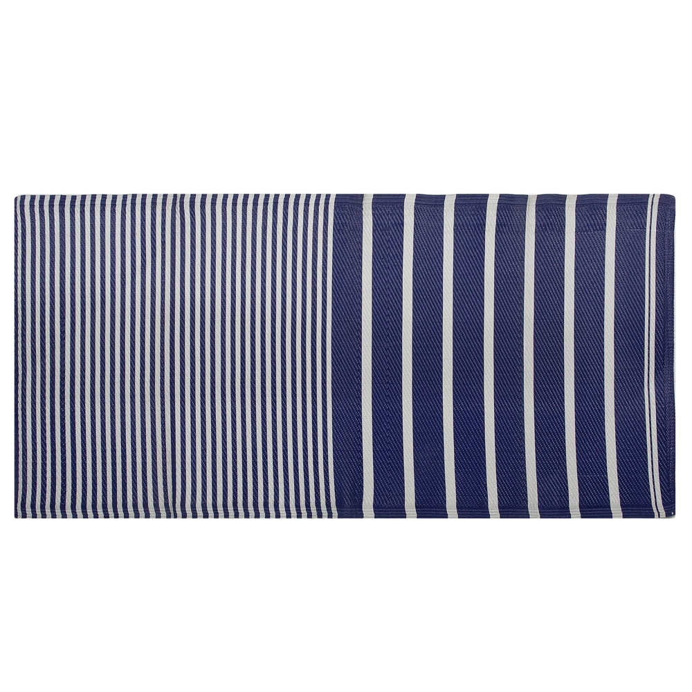 Tappeto per esterno Mat Blu Sintetico 90 x 180 cm Motivo Geometrico A Righe Ecologico Moderno Minimalista