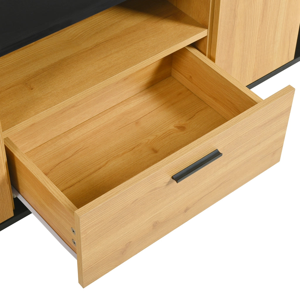 Mobile TV con cassetto e LED - Zephmum- Nero e legno naturale