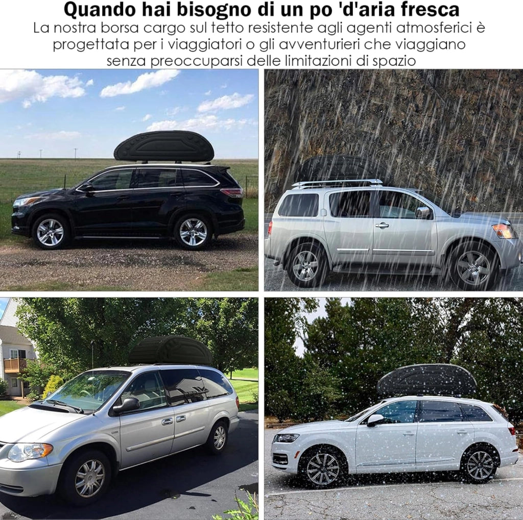Borsa da Tetto per Auto, 400L, Borsa Portapacchi Universale Impermeabile, Pieghevole, Con 4 Cinghie Rinforzate e 4 Ganci Porta Nero