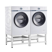 Supporto Doppio Bothel per Lavatrice in Acciaio con Ripiani Estraibili 124 x 54 x 37 cm - Bianco [en.casa]
