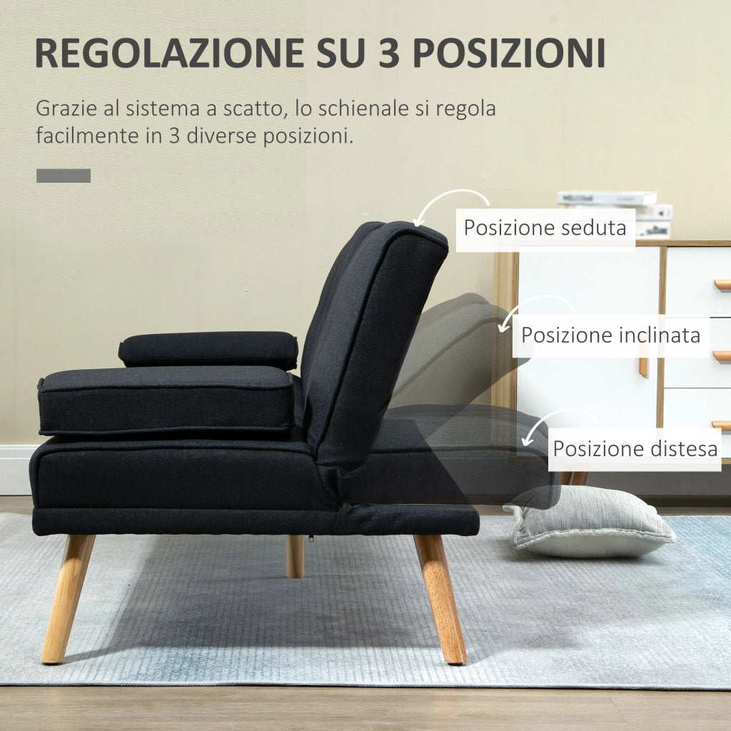 Divano Letto 3 Posti Reclinabile ¨C Minimal ¨C Grigio Tessuto Effetto Lino con Tavolino