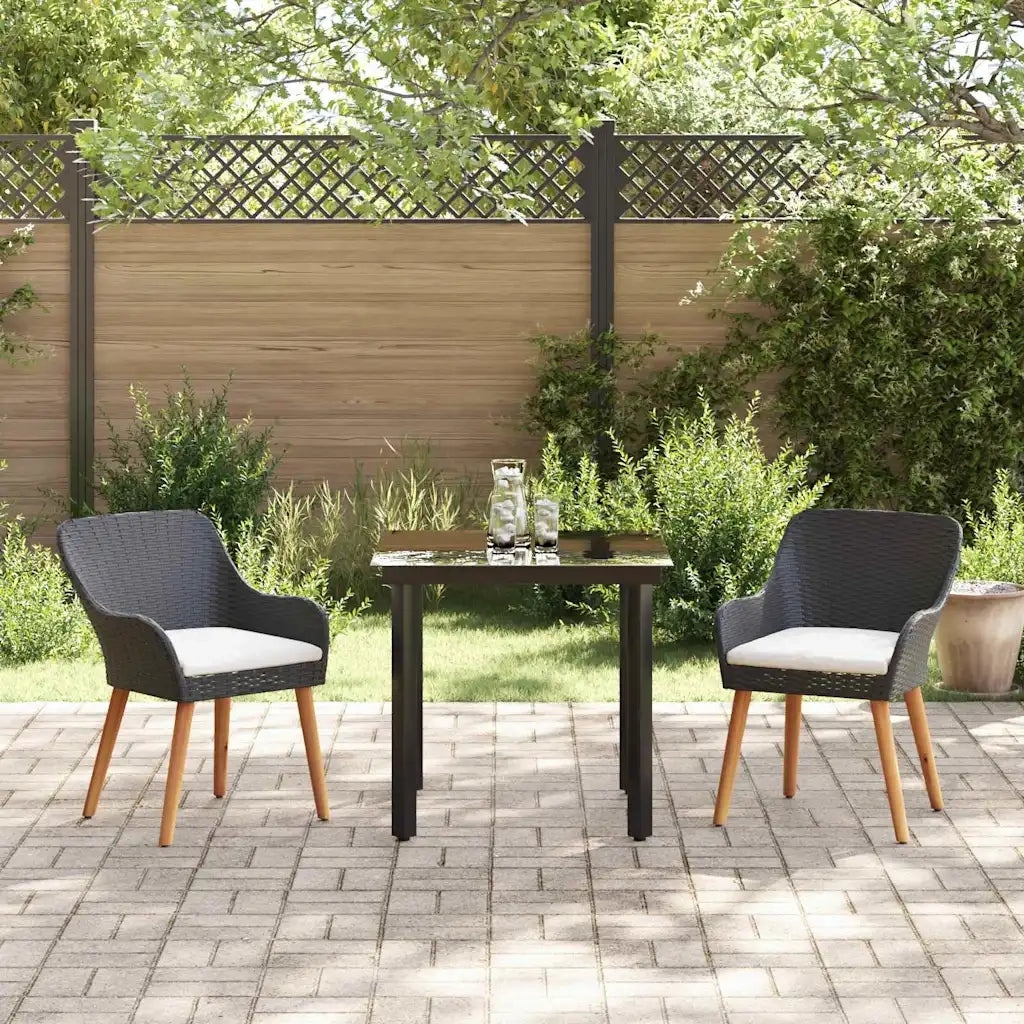 Set da Pranzo per Giardino con cuscino 3 pcs Nero polyrattan