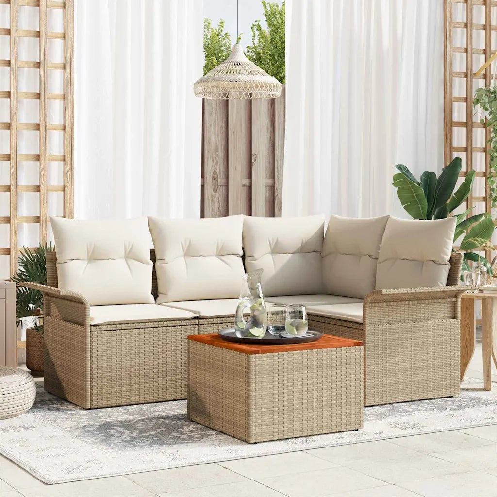Set Divano da Giardino con cuscino 5 pcs Beige polyrattan 3347323