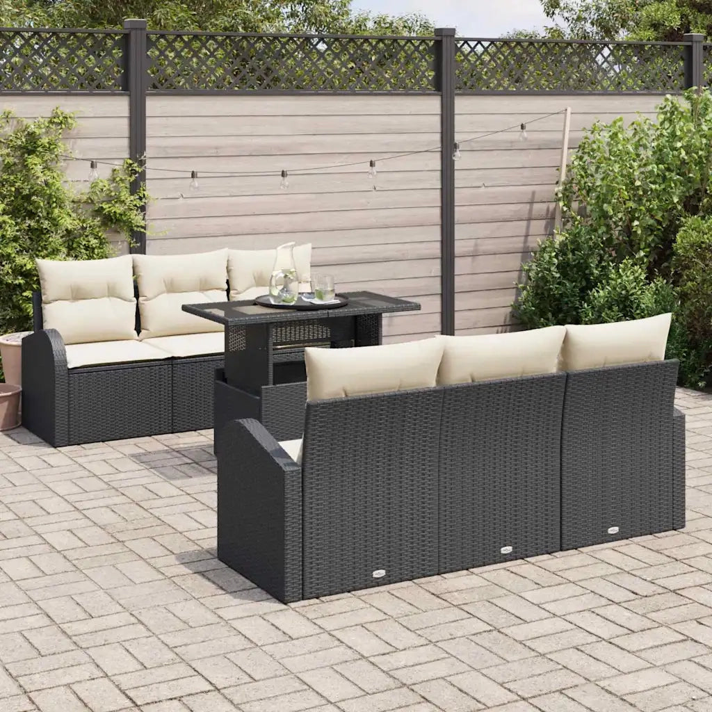Set Divano da Giardino con cuscino 7 pcs Nero Poly Rattan 3348563