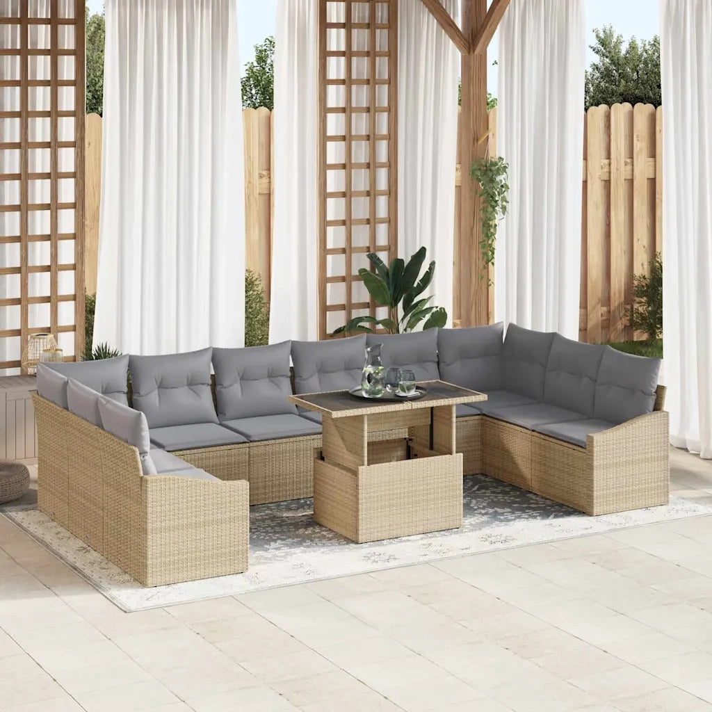 Set Divano da Giardino con cuscino 11 pcs Beige e Grigio Chiaro 3357813