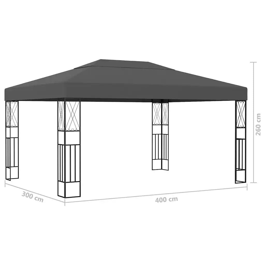 Gazebo | Pergolato con Stringa di Luci LED 3x4 m in Tessuto Antracite