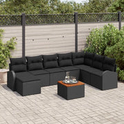 Set Divano da Giardino con archiviazione 9 pcs Nero polyrattan