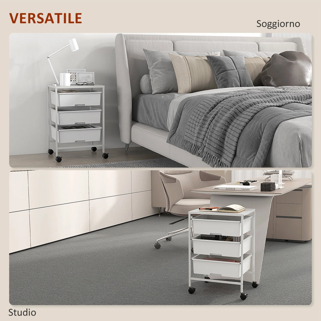 Carrello Multiuso con 3 Cestini ¨C Minimal ¨C Acciaio e PP, Bianco