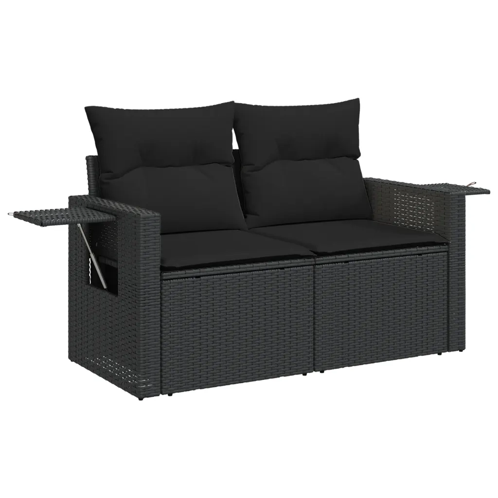 Set Divano da Giardino 6 pz con Cuscini Nero in Polyrattan 3220454