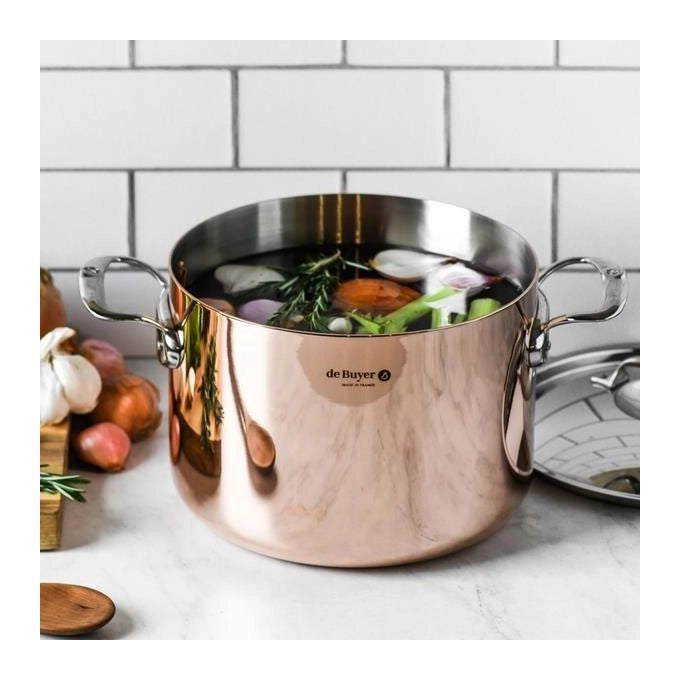 DE BUYER 6243.24 PRIMA MATERA Pentola Alta in Rame e Acciaio Inox Diametro 24 cm Altezza 16.5 cm Capacita' 7.5 l Compatibile Induzione colore Acciaio