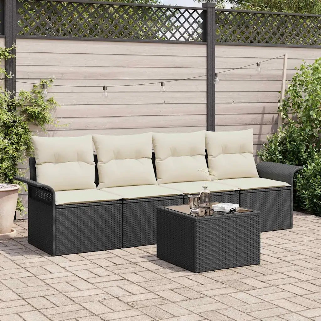 Set di divani con cuscino 5 pcs Nero polyrattan