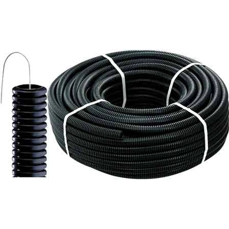 TUBO CORRUGATO CON TIRAFILO NERO Ø 25 mm - rotolo 50 mt - 50 metrilineari