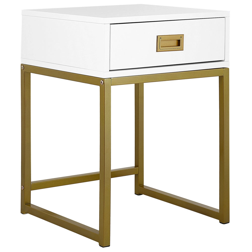 Comodino Bianco con Base in Metallo dorato Glamour